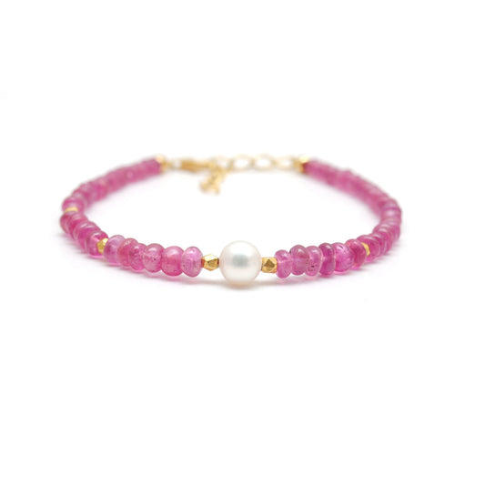 925 Sterling Silver Ruby & Pearl Bracelet, Beaded Gemstone Jewelry - view 3