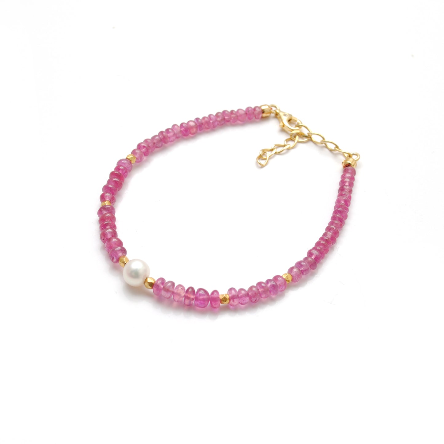 925 Silver 4.5mm Natural Ruby & 6mm Freshwater Pearl 8" Bracelet