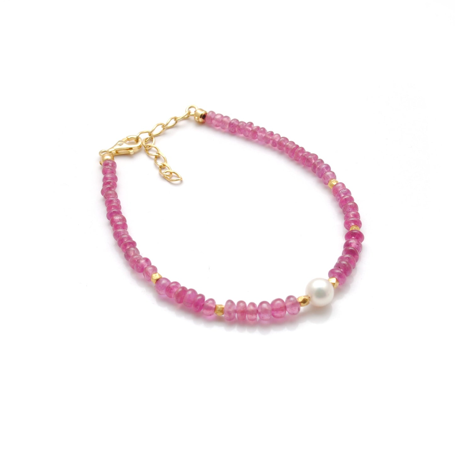 925 Sterling Silver Ruby & Pearl Bracelet, Beaded Gemstone Jewelry