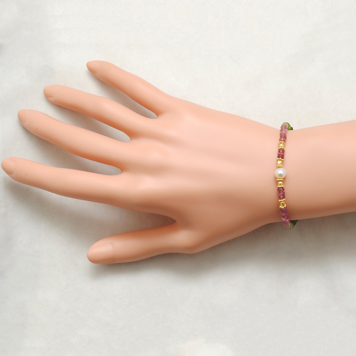 Natural Multi Tourmaline & Pearl  with 925 Silver Bracelet