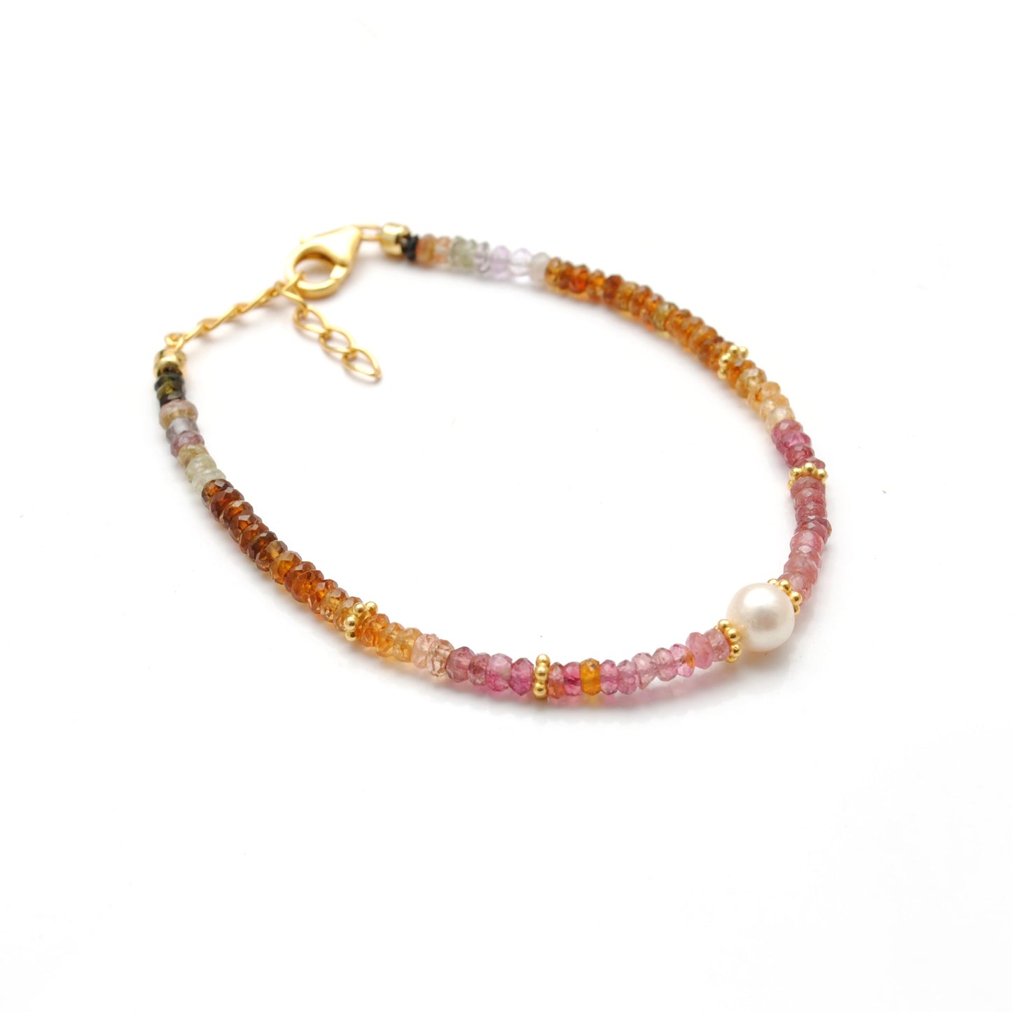 925 Sterling Silver Multi Tourmaline & Pearl Bracelet, Handmade Beaded Jewelry