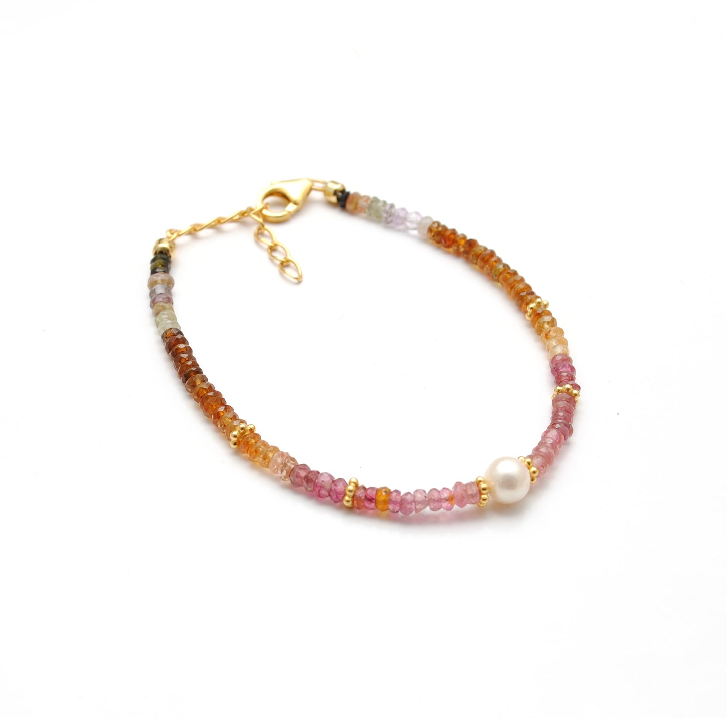 925 Sterling Silver Multi Tourmaline & Pearl Bracelet, Handmade Beaded Jewelry