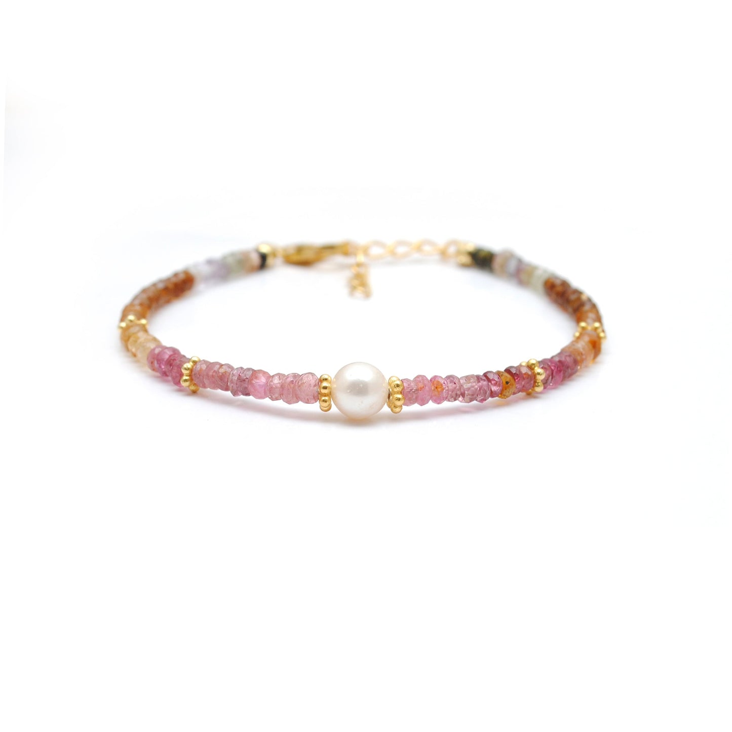 925 Sterling Silver Multi Tourmaline & Pearl Bracelet, Handmade Beaded Jewelry