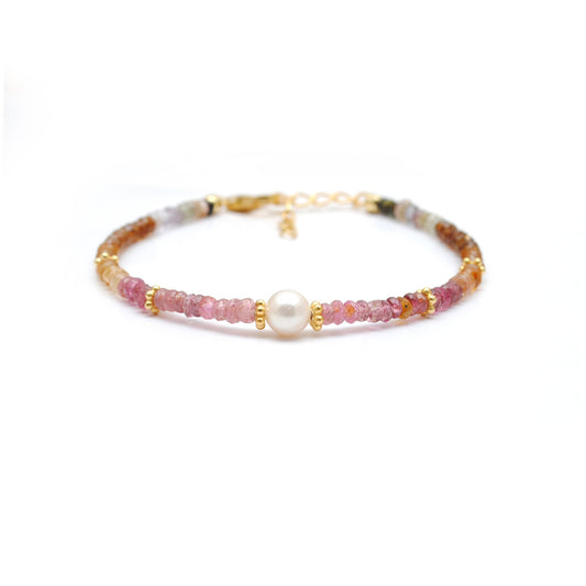 925 Sterling Silver Multi Tourmaline & Pearl Bracelet, Handmade Beaded Jewelry - view 3