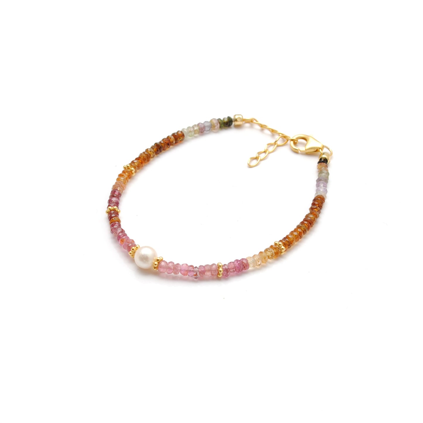 925 Sterling Silver Multi Tourmaline & Pearl Bracelet, Handmade Beaded Jewelry