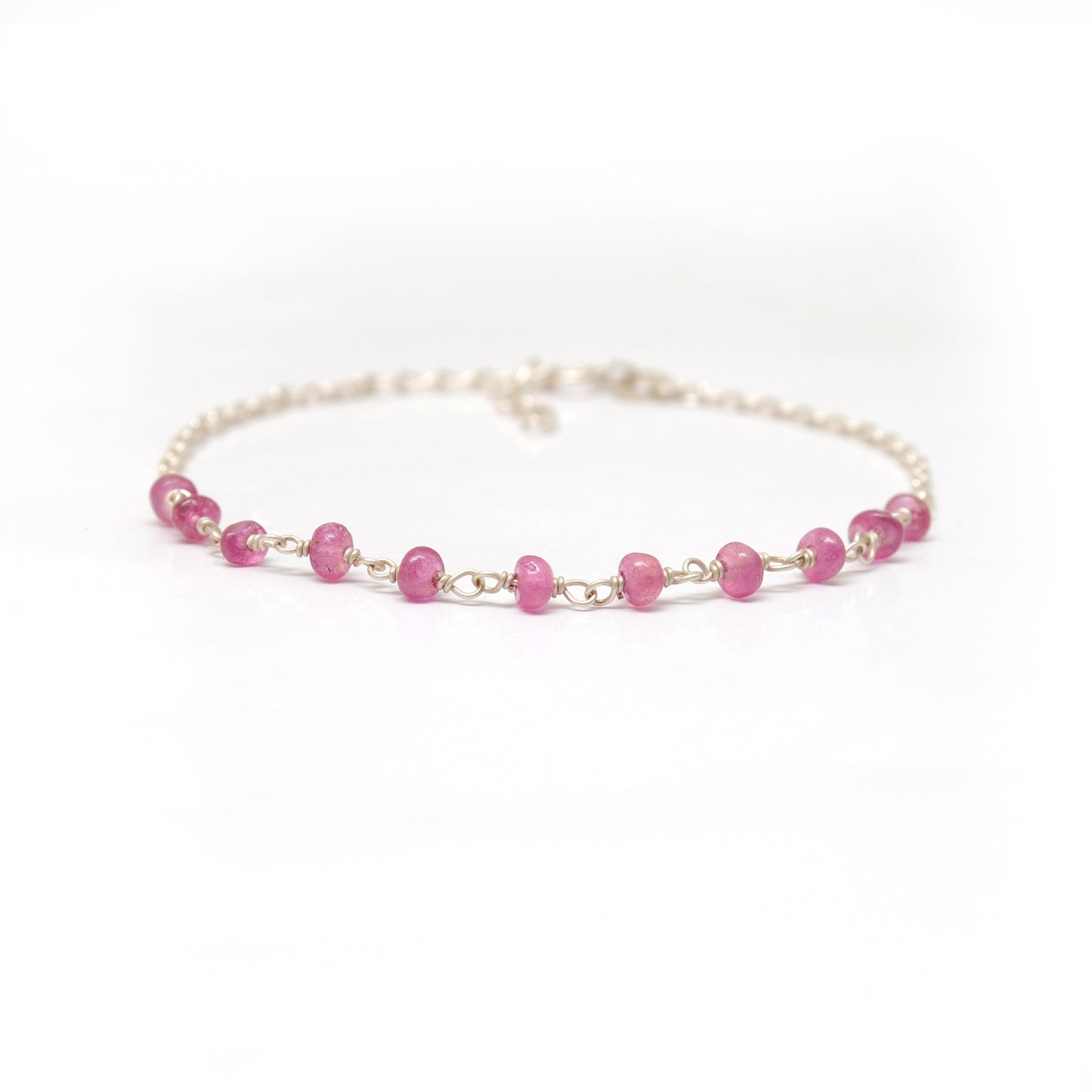 Elegant 8-Inch Sterling Silver Bracelet with 4mm Natural Ruby Beads