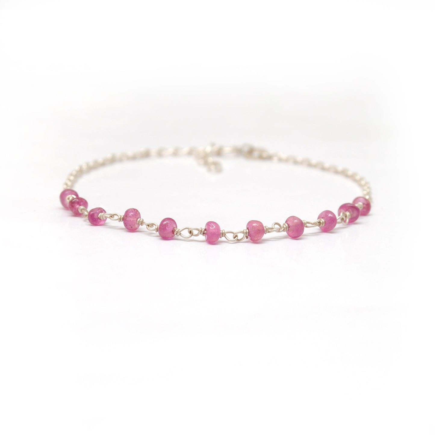 925 Sterling Silver Natural Ruby Beaded Bracelet –  Minimalist Gift for Her