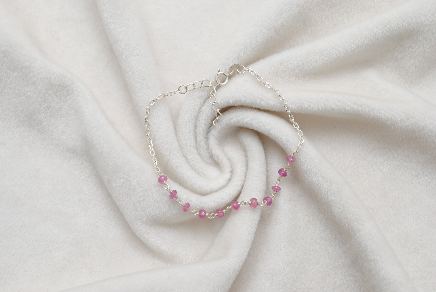 925 Sterling Silver Natural Ruby Beaded Bracelet –  Minimalist Gift for Her