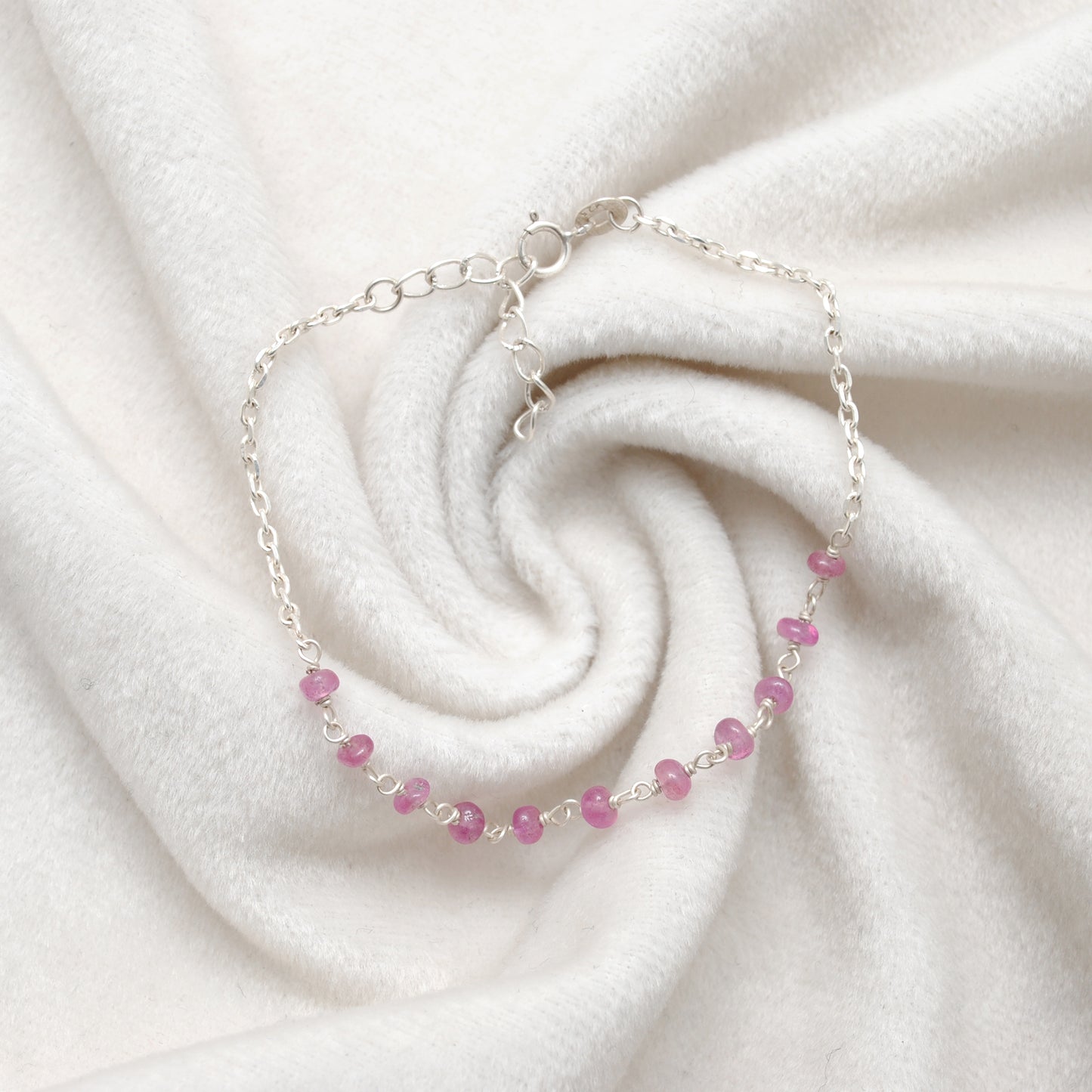 Elegant 8-Inch Sterling Silver Bracelet with 4mm Natural Ruby Beads