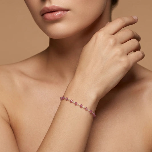 Elegant 8-Inch Sterling Silver Bracelet with 4mm Natural Ruby Beads