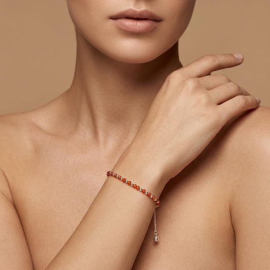 Hessonite Silver Dainty Bracelet