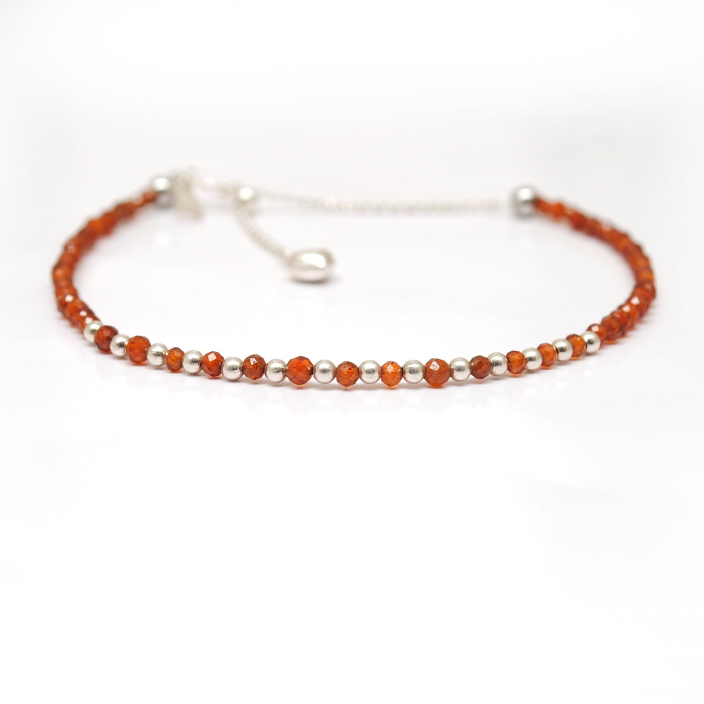Hessonite Silver Dainty Bracelet