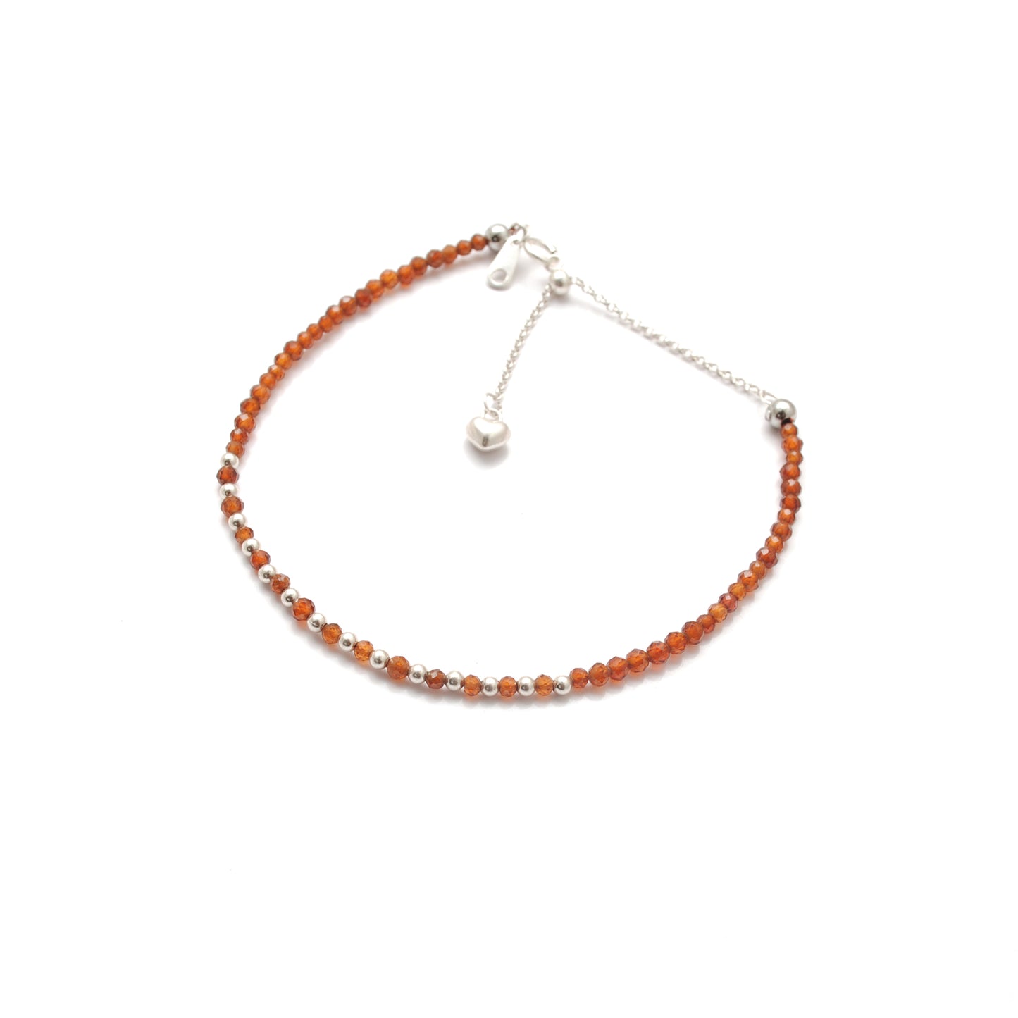 925 Sterling Silver 2.5mm Hessonite Garnet Beaded 8" Bracelet