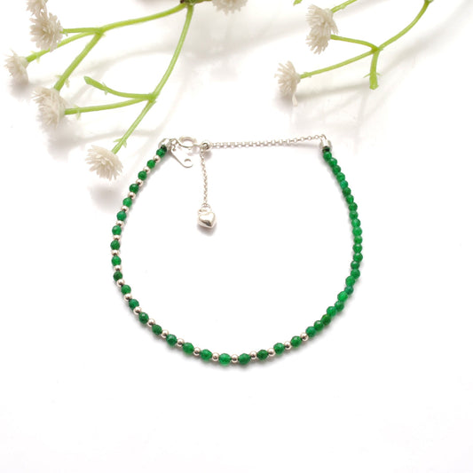 925 Sterling Silver Green Onyx Beaded Bracelet – Tiny Charm Jewelry Gift for Her - view 3