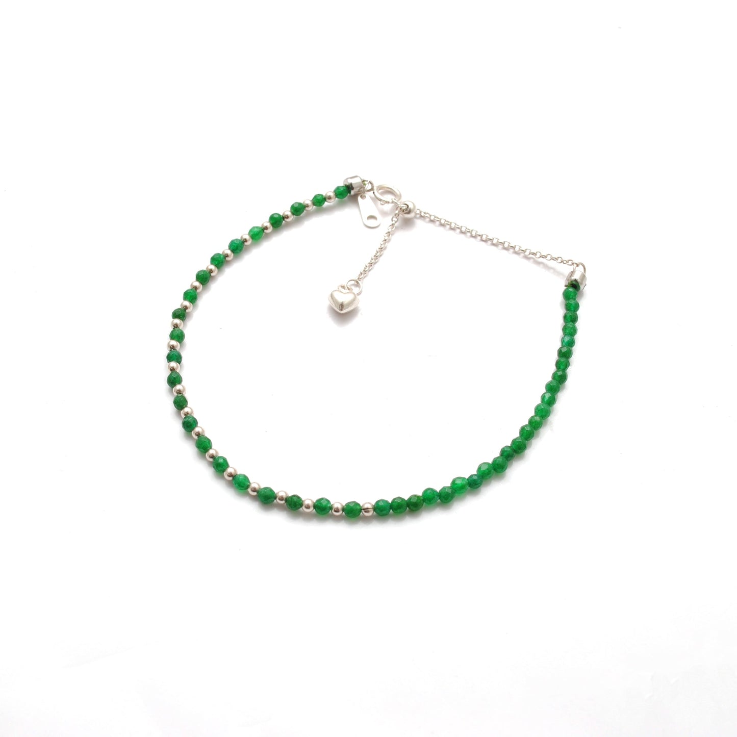 925 Sterling Silver Green Onyx Beaded Bracelet – Tiny Charm Jewelry Gift for Her