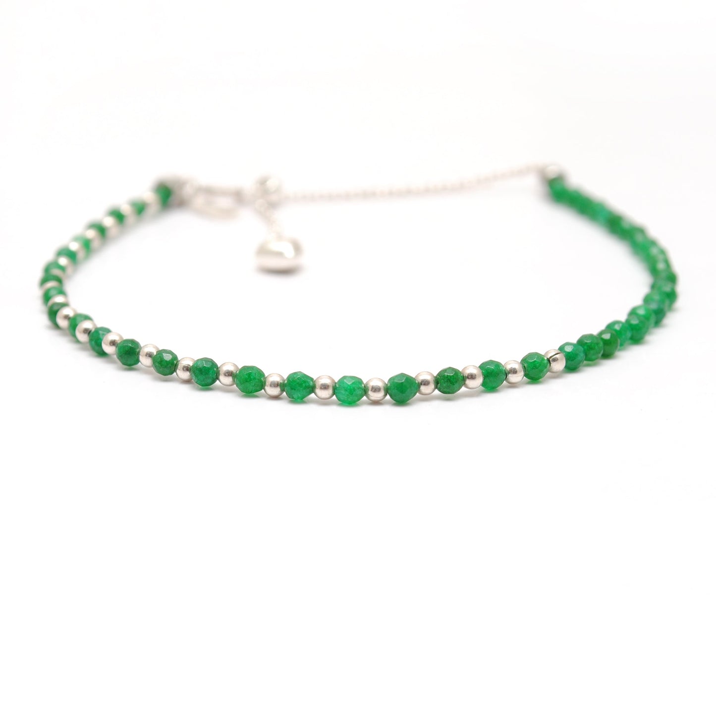 925 Sterling Silver Green Onyx Beaded Bracelet – Tiny Charm Jewelry Gift for Her