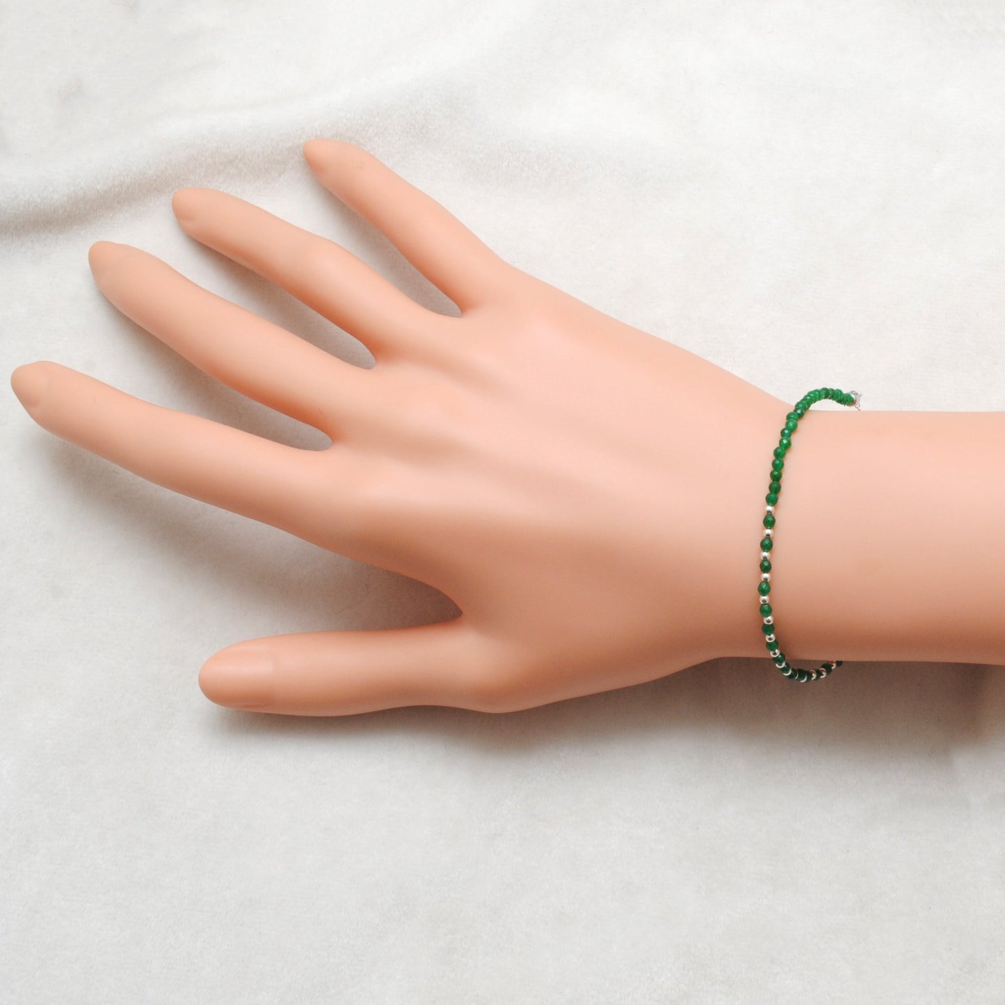 925 Sterling Silver Green Onyx Beaded Bracelet – Tiny Charm Jewelry Gift for Her