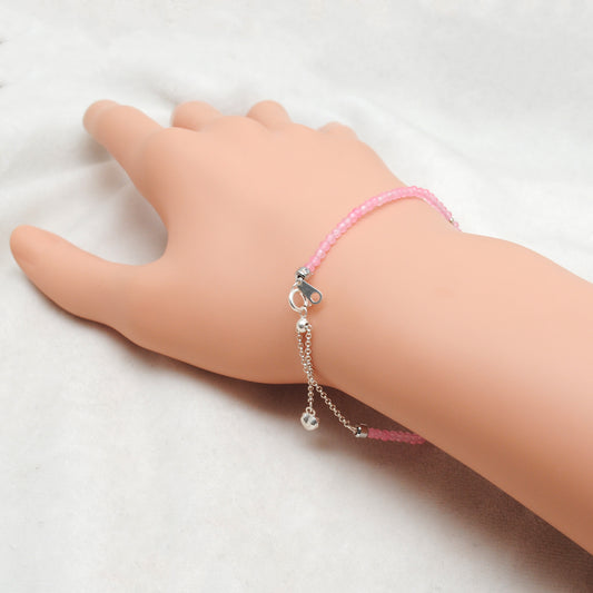 Natural 2.5mm Pink Chalcedony Beaded 8" Bracelet - view 3