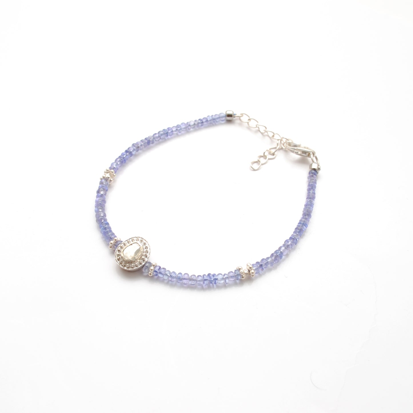 8" Natural Tanzanite & Diamond 925 Silver – Handmade Bracelet