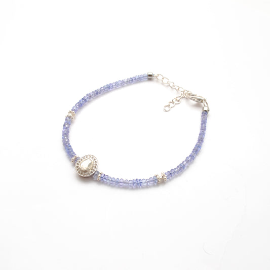 8" Natural Tanzanite & Diamond 925 Silver – Handmade Bracelet - view 3