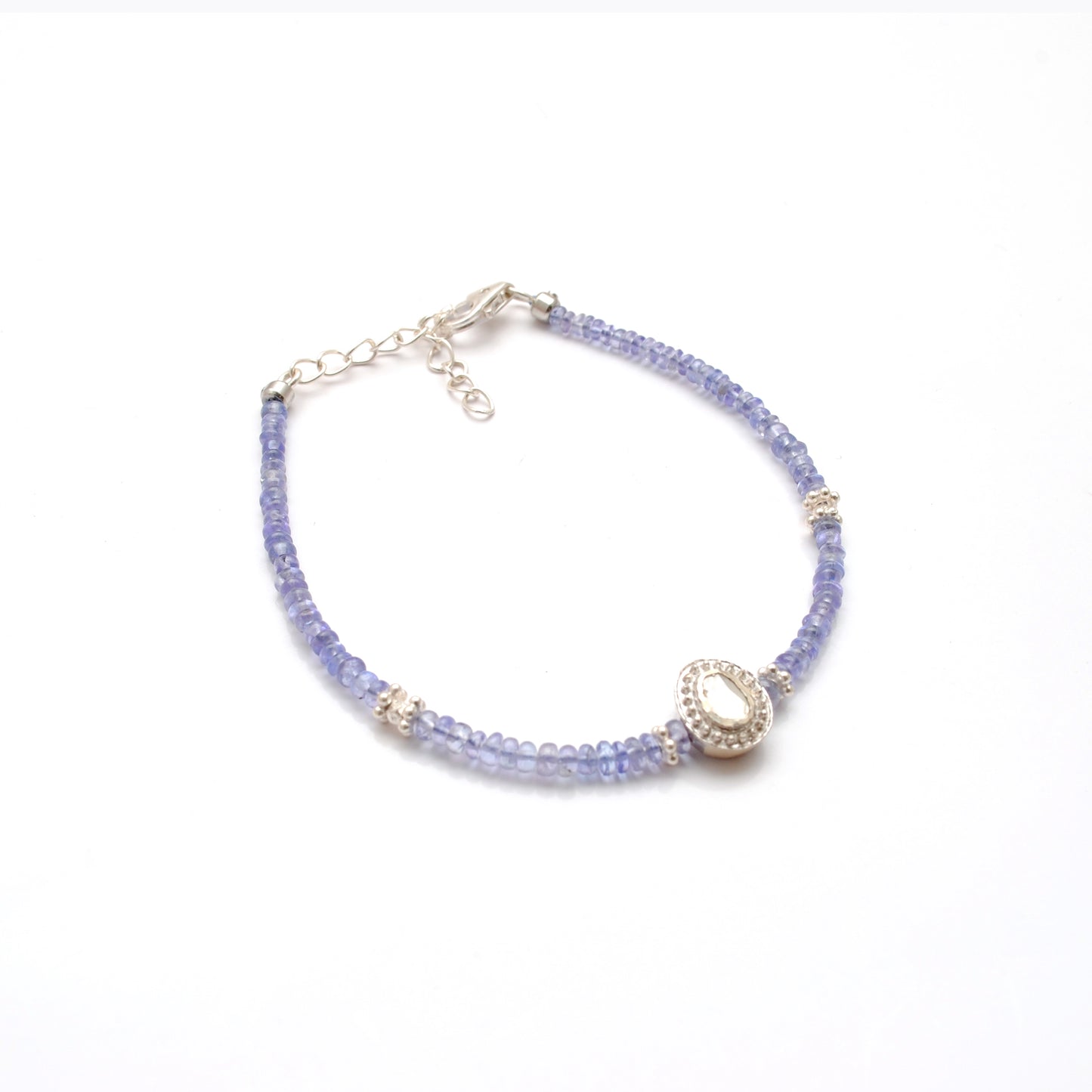 8" Natural Tanzanite & Diamond 925 Silver – Handmade Bracelet
