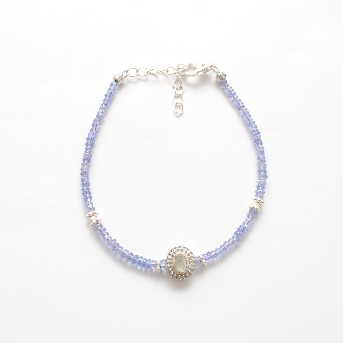 925 Sterling Silver Tanzanite & Diamond Beaded Bracelet