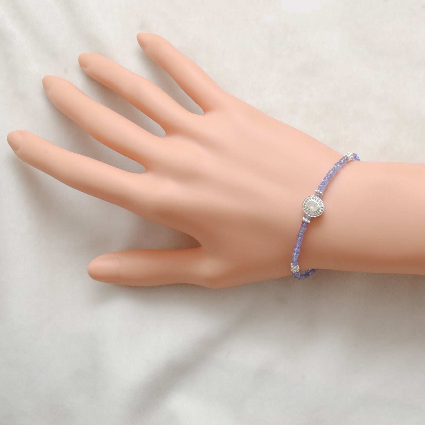 8" Natural Tanzanite & Diamond 925 Silver – Handmade Bracelet