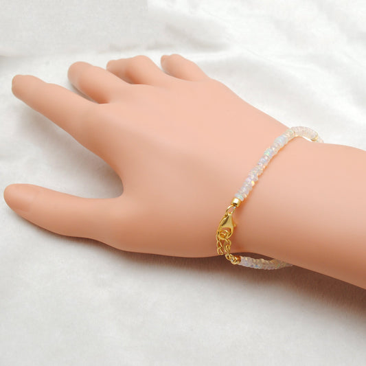 Ethiopian Opal & Pearl Beaded Bracelet, 925 Sterling Silver Jewelry. Gift for Her - view 3