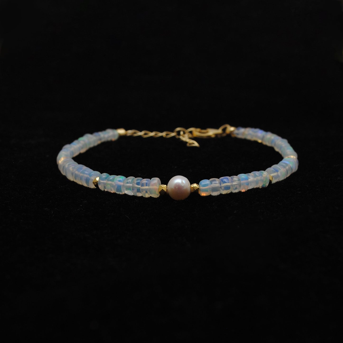 925 Sterling Silver Ethiopian Opal & Pearl Beaded Bracelet