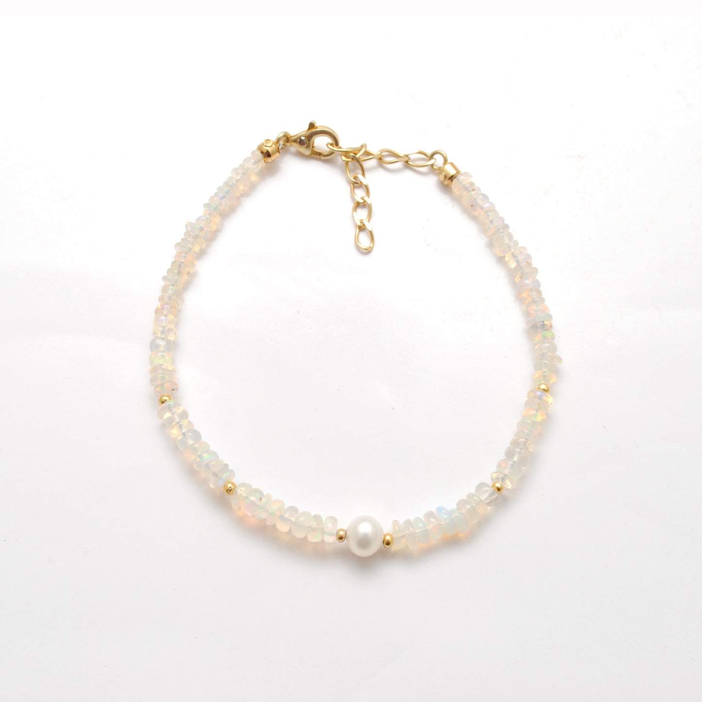 Natural Ethiopian Opal Rondelle 4mm Faceted Beads with 6mm Pearl Bracelet