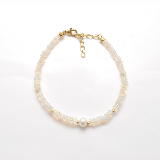 925 Sterling Silver Ethiopian Opal & Pearl Bracelet – 8 Inch Natural Gemstone Jewelry Gift - view 3