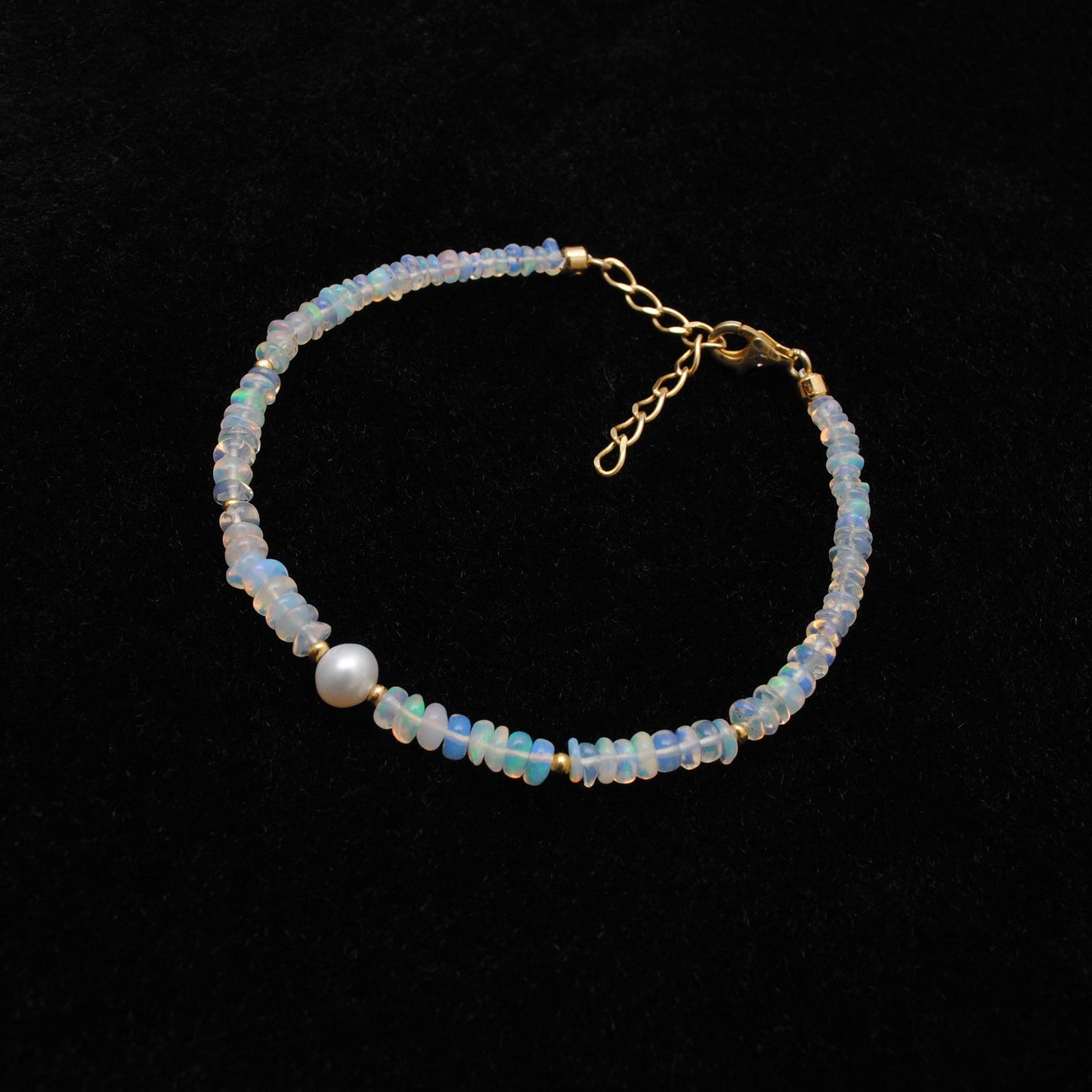 925 Sterling Silver Ethiopian Opal & Pearl Bracelet – 8 Inch Natural Gemstone Jewelry Gift