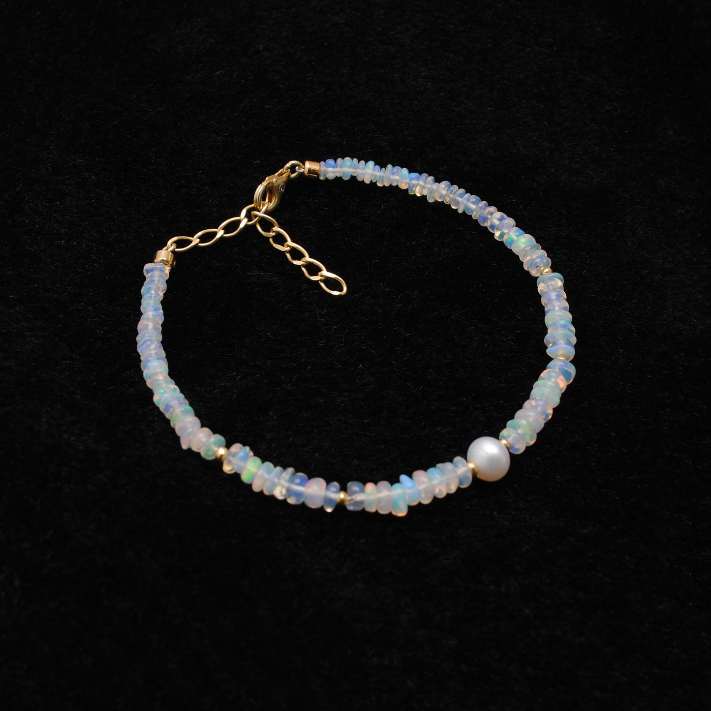 Natural Ethiopian Opal Rondelle 4mm Faceted Beads with 6mm Pearl Bracelet