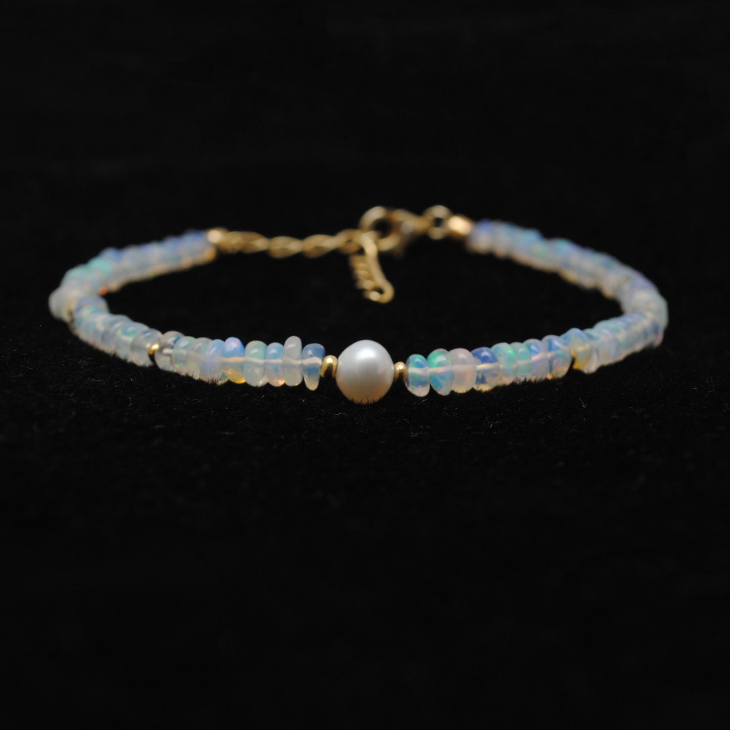Natural Ethiopian Opal Rondelle 4mm Faceted Beads with 6mm Pearl Bracelet