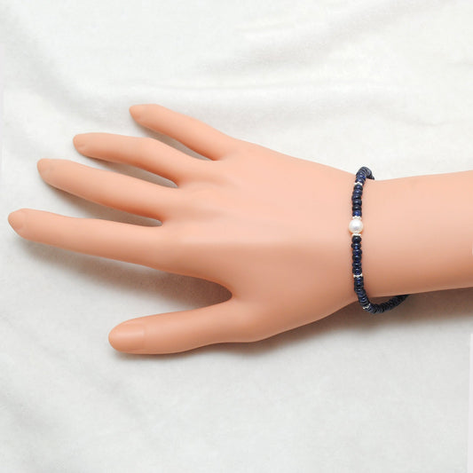 925 Sterling Silver Blue Sapphire & Pearl Bracelet – Minimalist Gift for Her