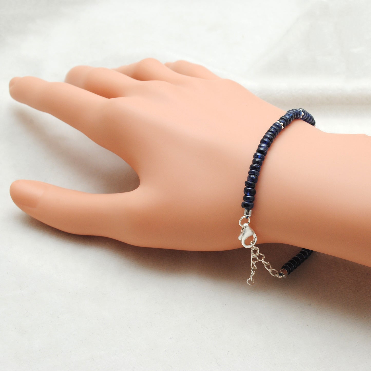 Natural Blue Sapphire Pearl Beaded Bracelet – 8" Long
