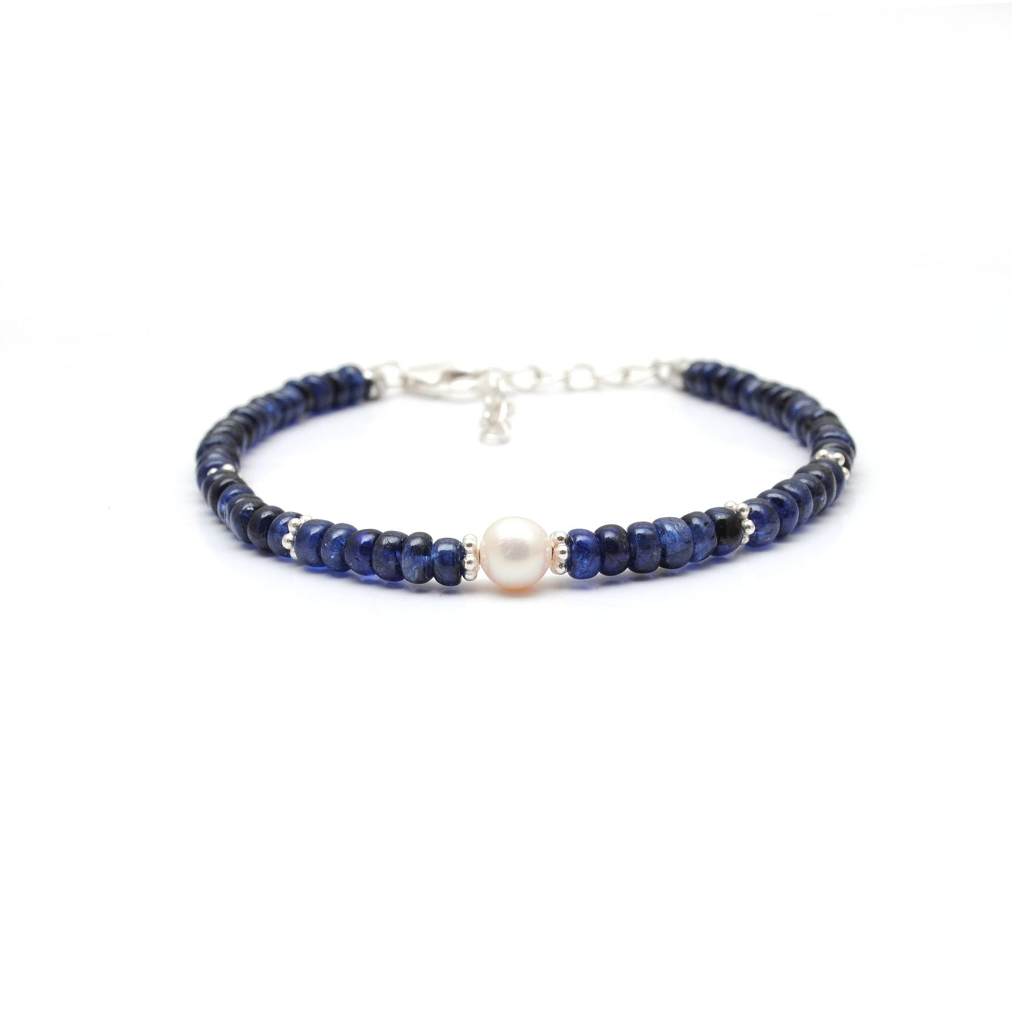 925 Sterling Silver Blue Sapphire & Pearl Bracelet – Minimalist Gift for Her