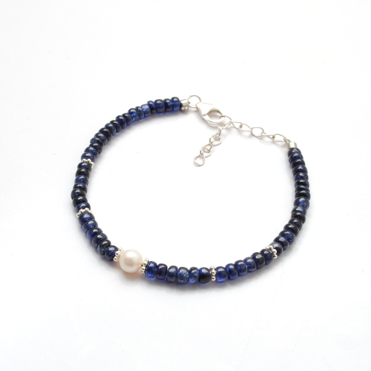 925 Sterling Silver Blue Sapphire & Pearl Bracelet – Minimalist Gift for Her