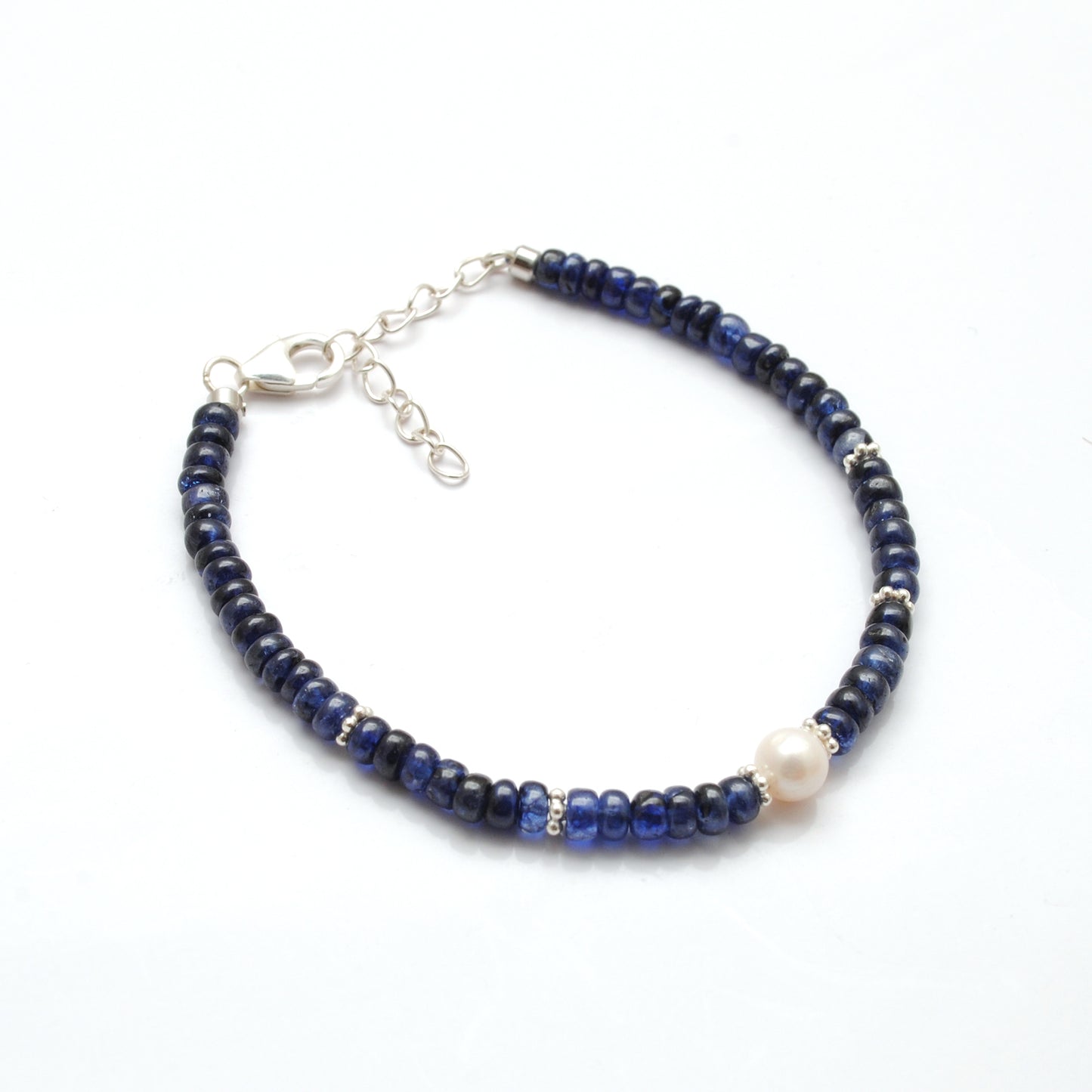 Natural Blue Sapphire Pearl Beaded Bracelet – 8" Long