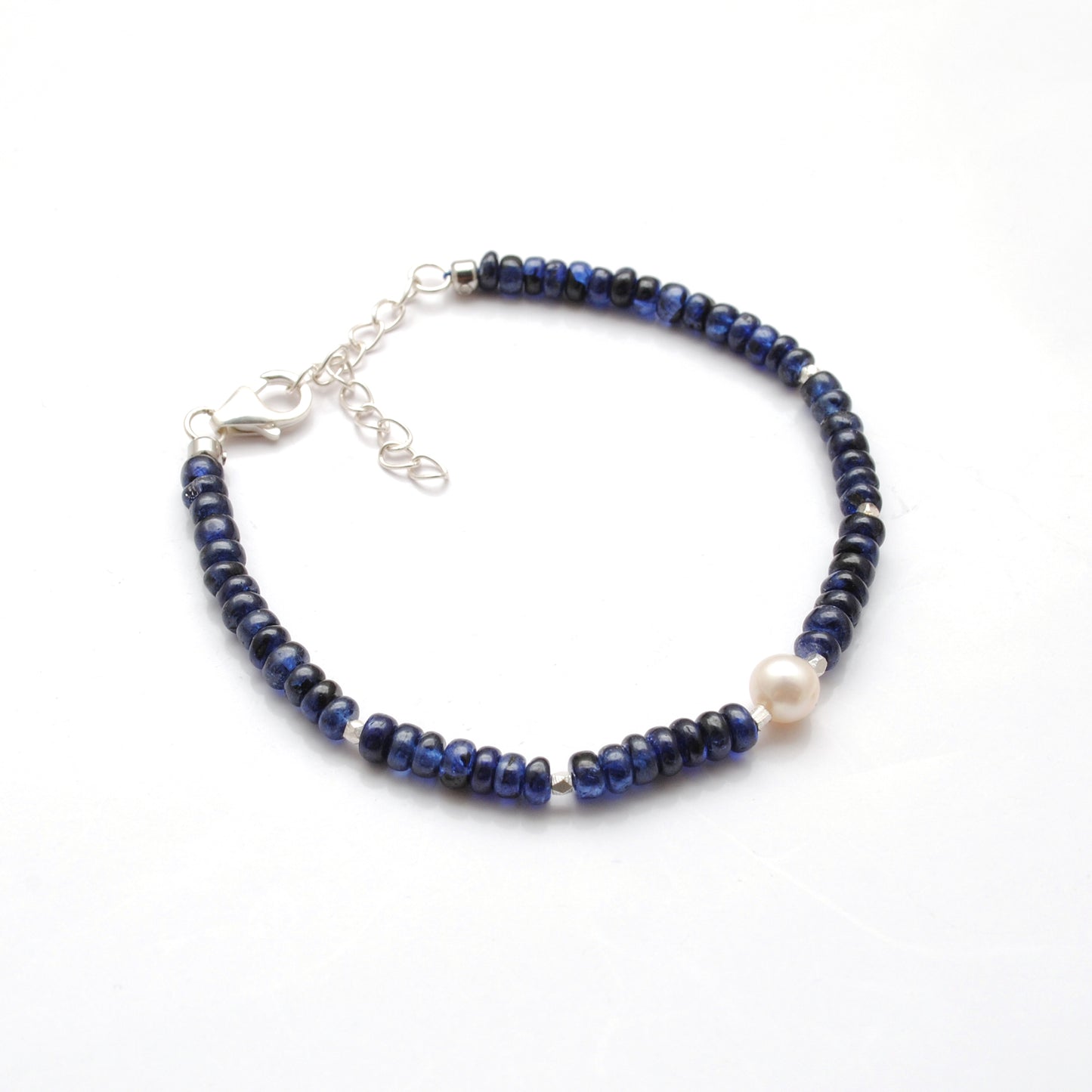 925 Silver Blue Sapphire & Pearl Beaded Bracelet