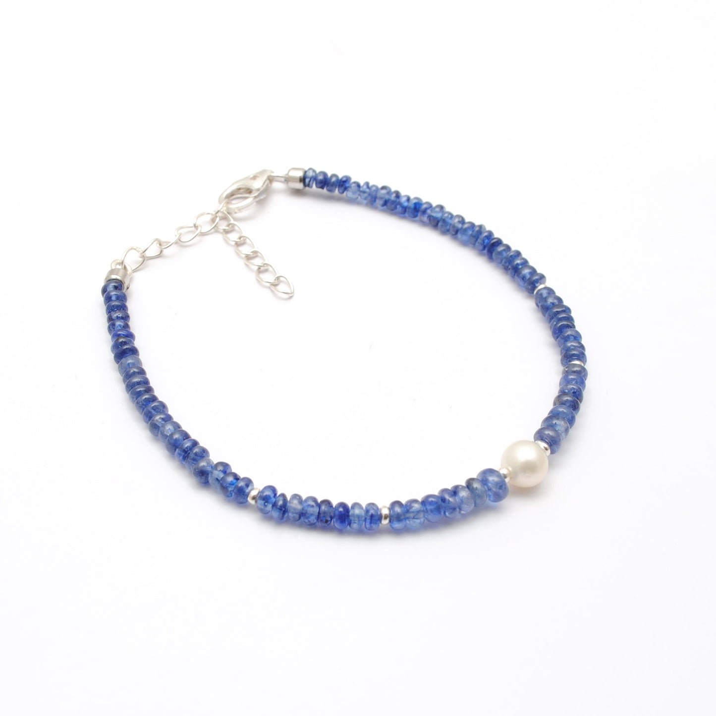925 Sterling Silver Blue Sapphire & Pearl Bracelet, Handmade Gemstone Jewelry Gift