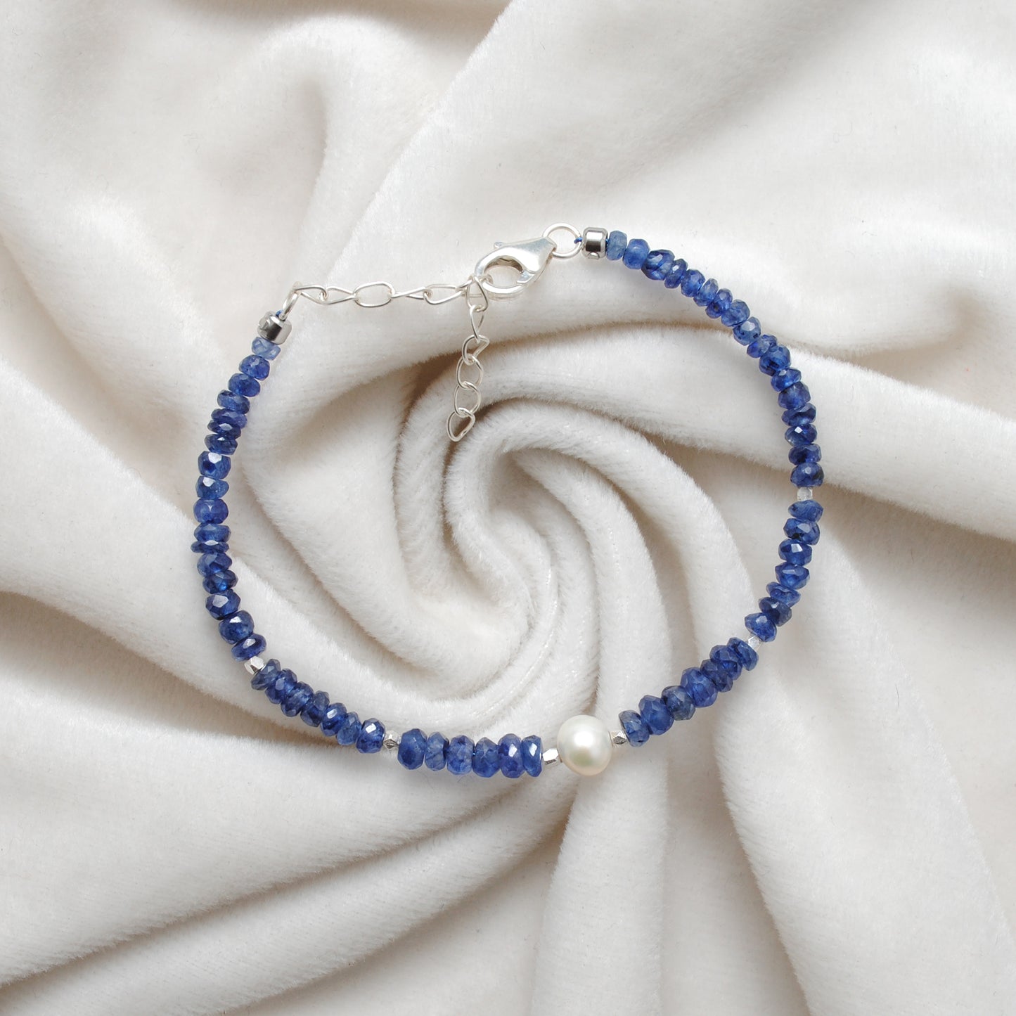 8-Inch 4.5mm Natural Kyanite & 6.5mm Pearl Bracelet for Women