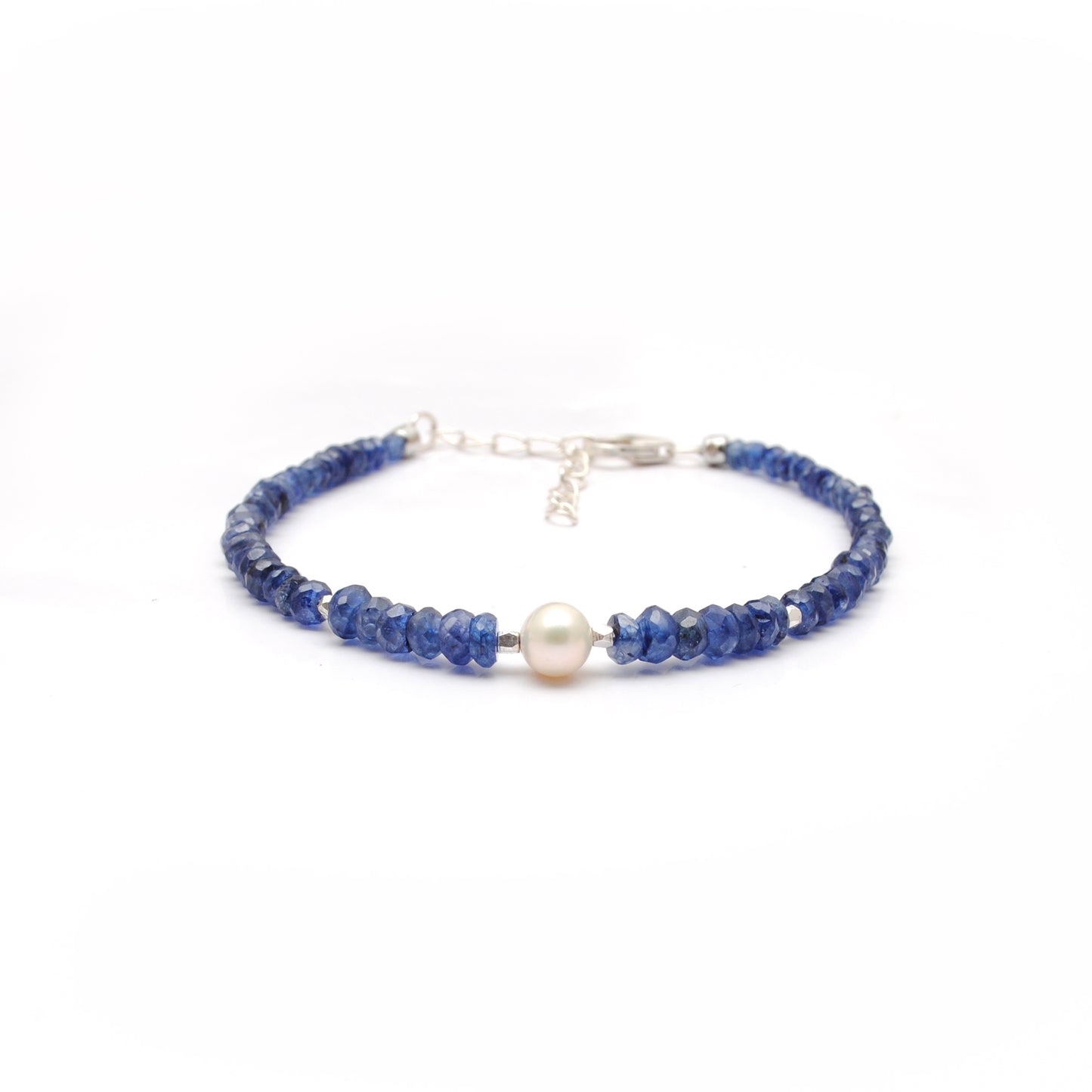 8-Inch 4.5mm Natural Kyanite & 6.5mm Pearl Bracelet for Women