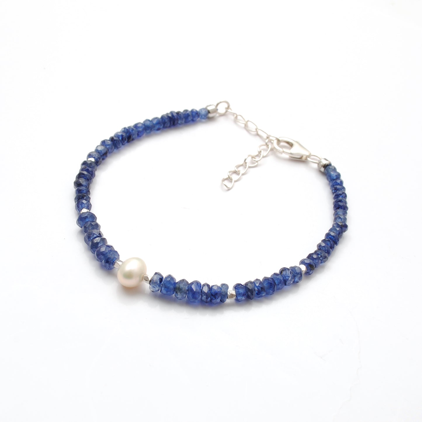 8-Inch 4.5mm Natural Kyanite & 6.5mm Pearl Bracelet for Women