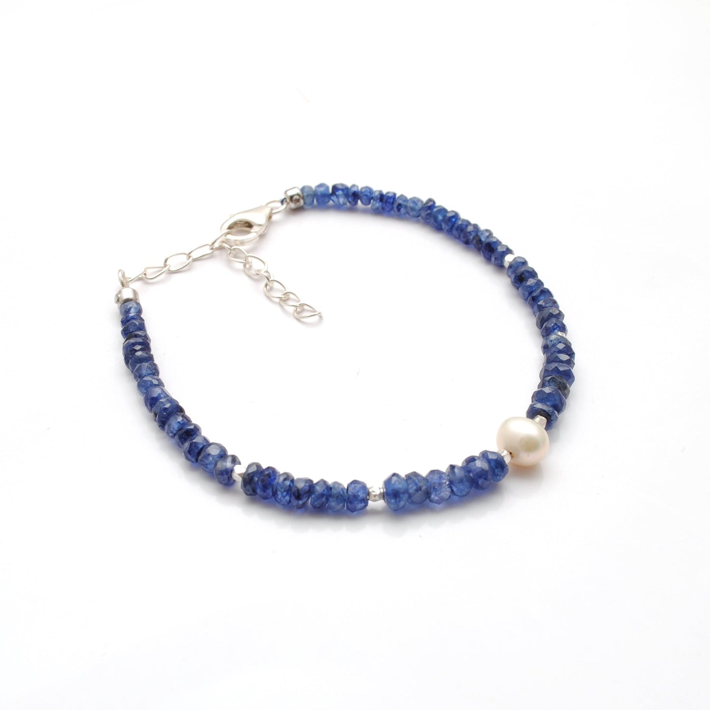 925 Sterling Silver Kyanite & Pearl Beaded Bracelet – Dainty Gift
