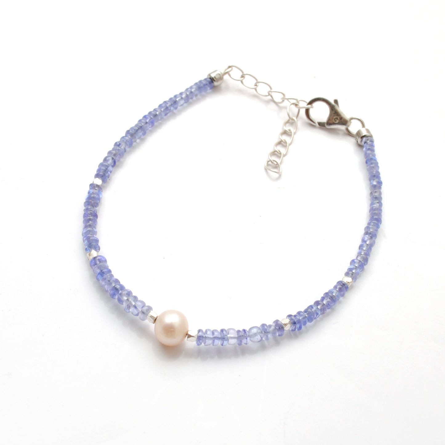925 Sterling Silver Tanzanite & Pearl Bracelet – Elegant Blue & White Gemstone Jewelry Gift for Her