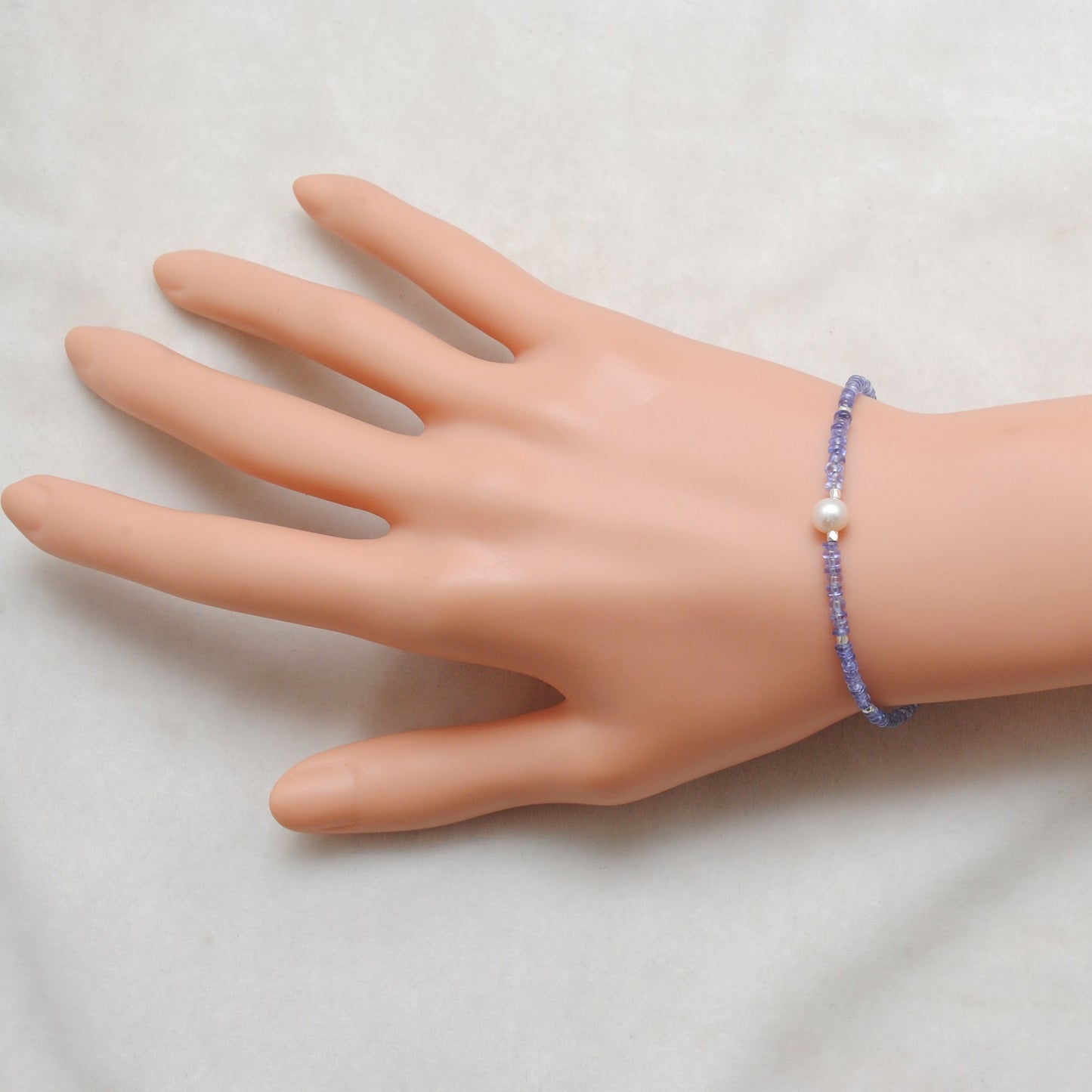 925 Sterling Silver Tanzanite & Pearl Bracelet – Elegant Blue & White Gemstone Jewelry Gift for Her