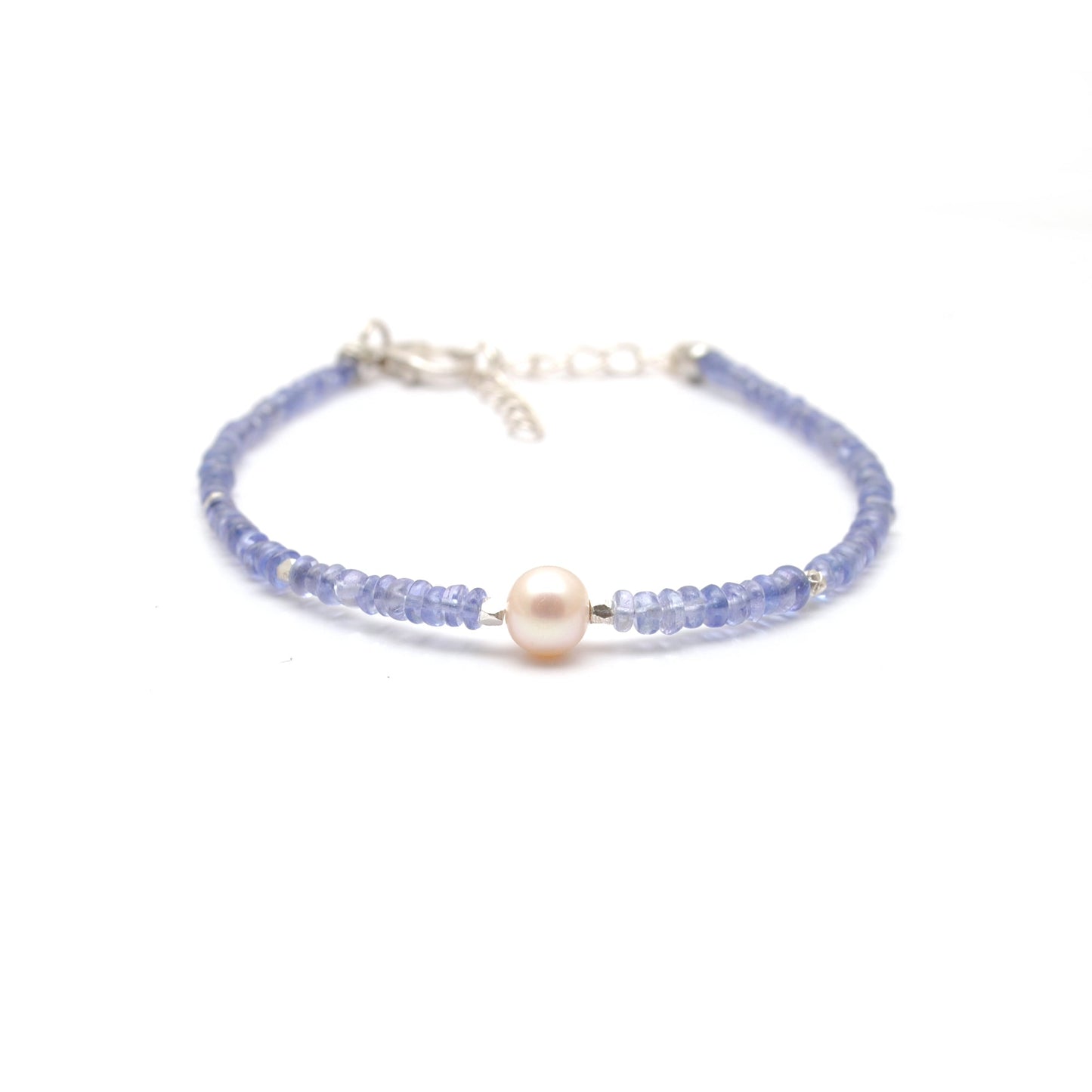 925 Sterling Silver Tanzanite & Pearl Bracelet – Elegant Blue & White Gemstone Jewelry Gift for Her