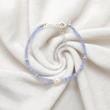 Handmade 8" Natural Tanzanite & Pearl Silver Bracelet