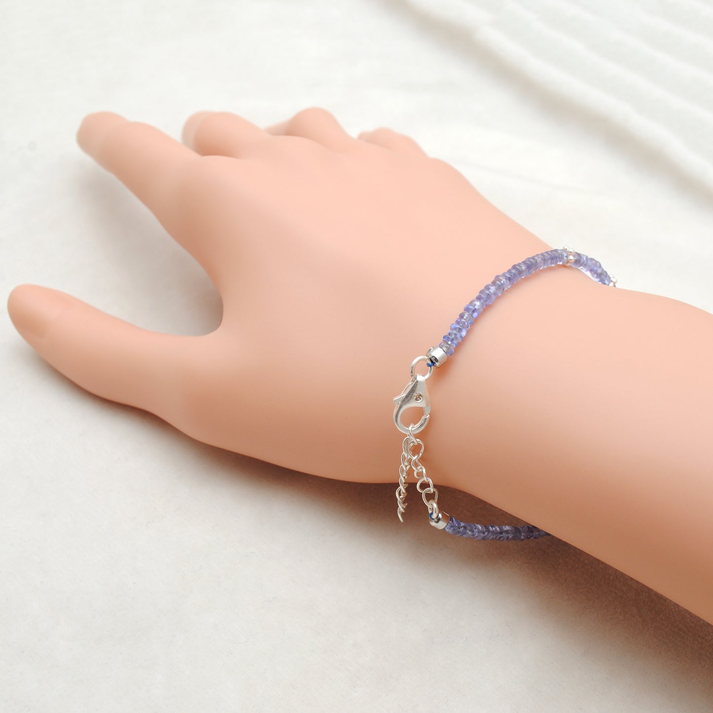 Handmade 8" Natural Tanzanite & Pearl Silver Bracelet